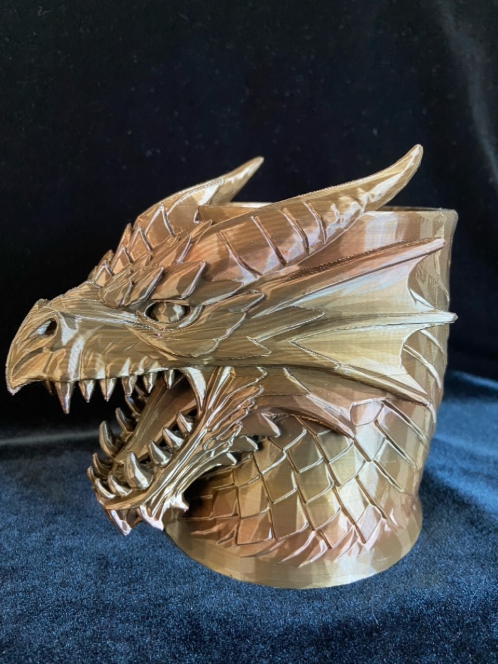 3D Printed Bronze Color Fierce Dragon Pen Organizer Planter Canister Fantasy